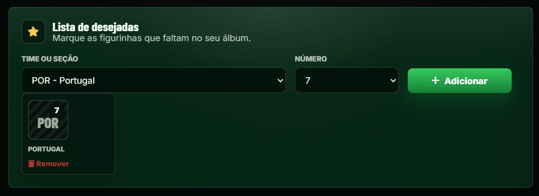 Área da lista de desejadas