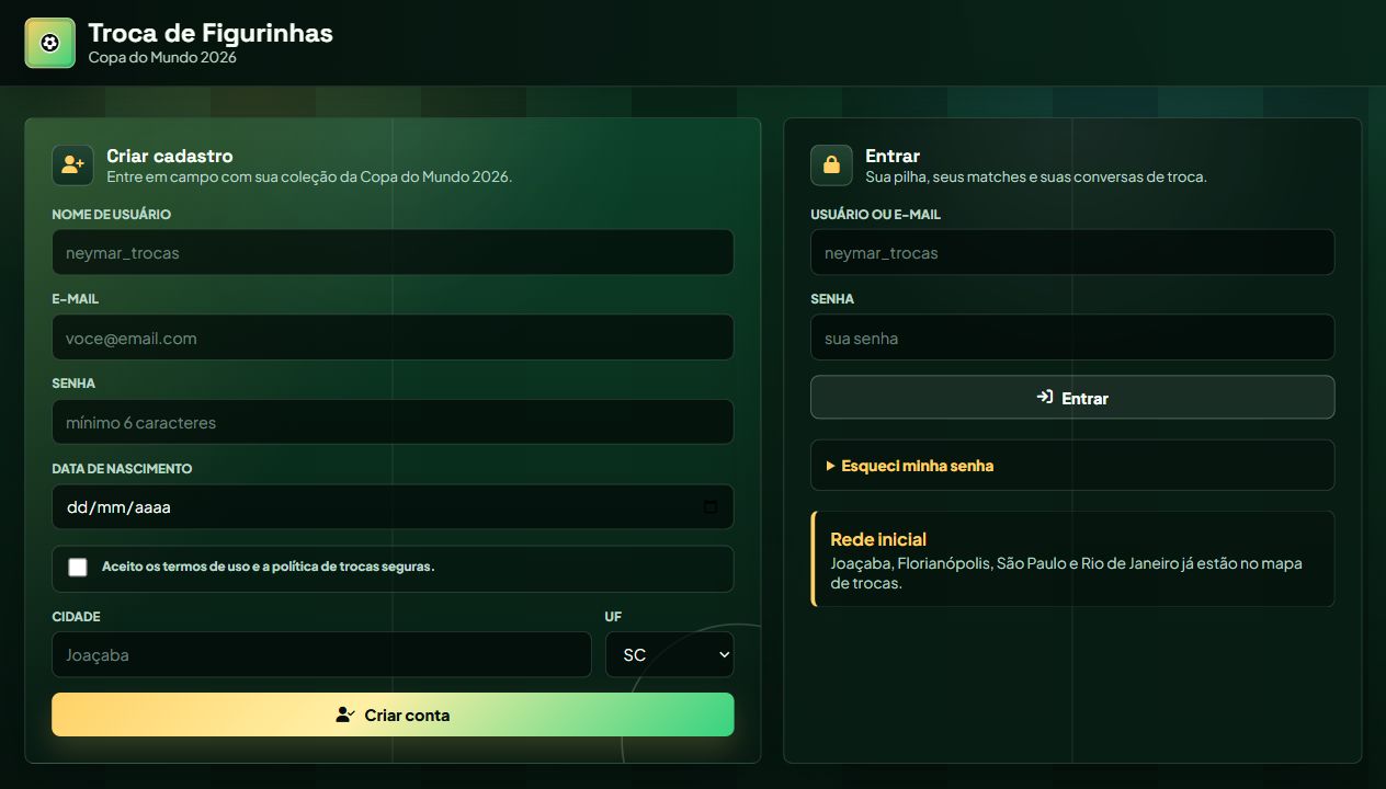 Screenshot da tela de cadastro e login